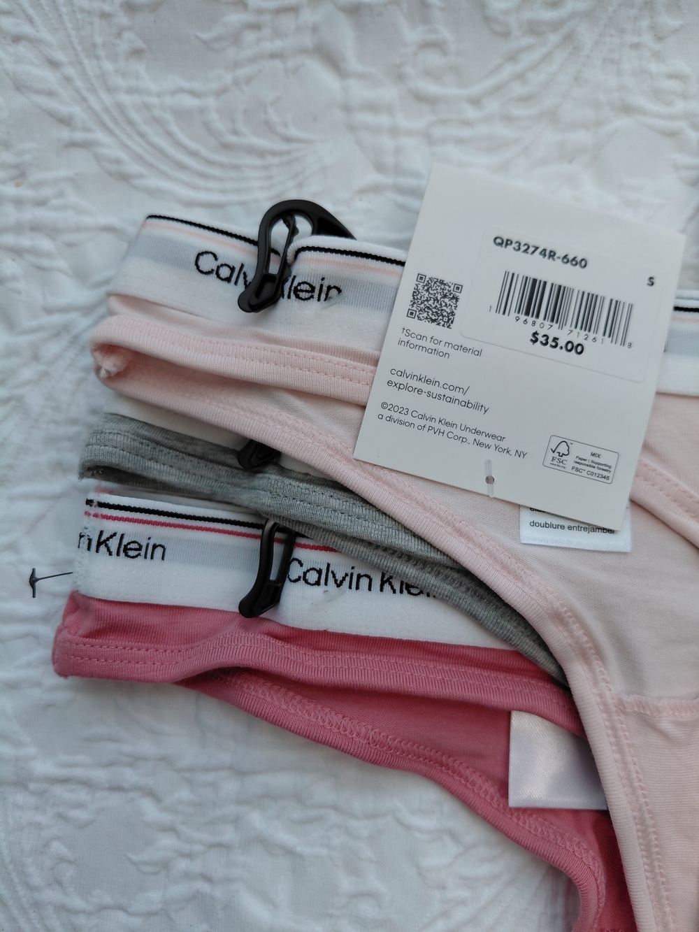 Calvin Klein Dusty Rose,Light Pink & Gray Thong 3-Pack Sz S - Picture 5 of 9